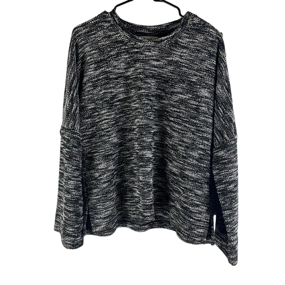 Madewell Sweater Womens Medium Button Shoulder Wide Sleeve Black Marled Cropped